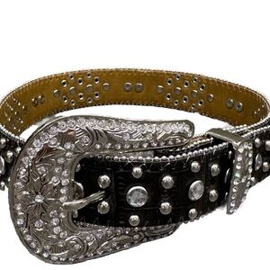 Nicona Western Rhinestone Leather Belt Girl’s Size 10 Regular